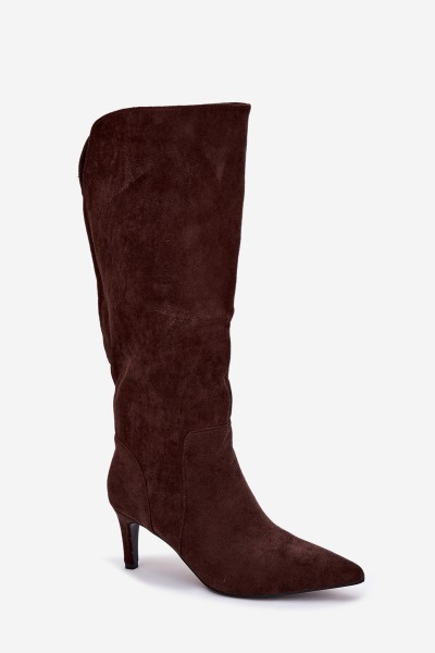Women's High Heel Boots Warm with Eco Suede Chocolate Arelisse 2