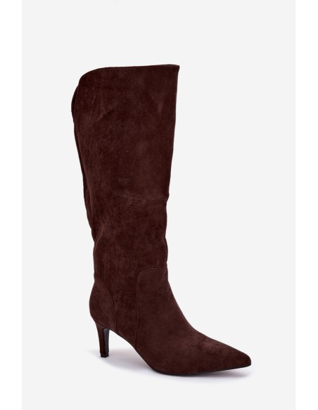 Women's High Heel Boots Warm with Eco Suede Chocolate Arelisse