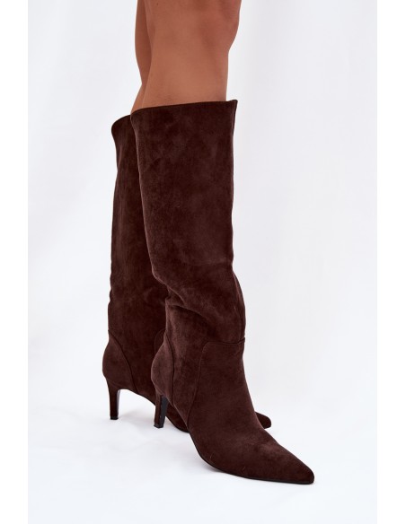 Women's High Heel Boots Warm with Eco Suede Chocolate Arelisse