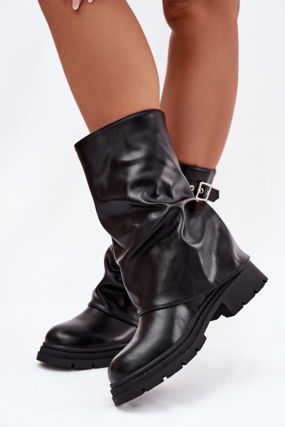 Women's Boots with Turned Shaft Lined with Buckles Black Salarie