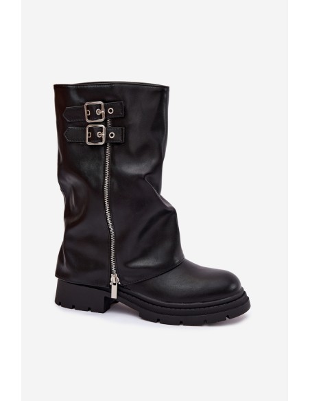 Women's Boots with Turned Shaft Lined with Buckles Black Salarie