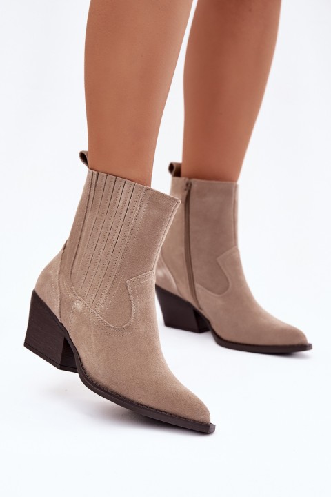 Suede Women's Cowboy Boots with Heel Lined Beige Dylira