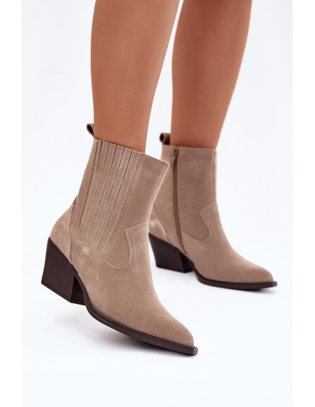 Suede Women's Cowboy Boots with Heel Lined Beige Dylira