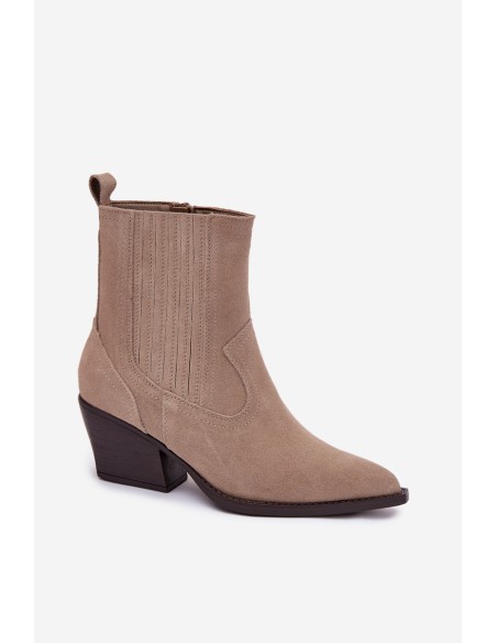 Suede Women's Cowboy Boots with Heel Lined Beige Dylira