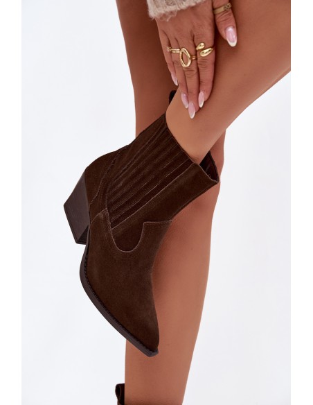 Suede Cowboy Boots for Women with Heel Lined Chocolate Dylira