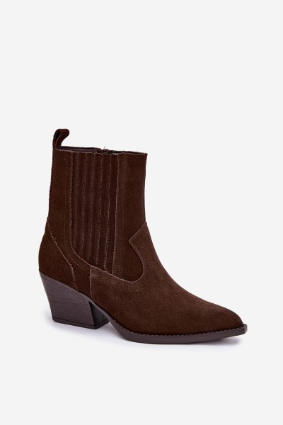 Suede Cowboy Boots for Women with Heel Lined Chocolate Dylira 2