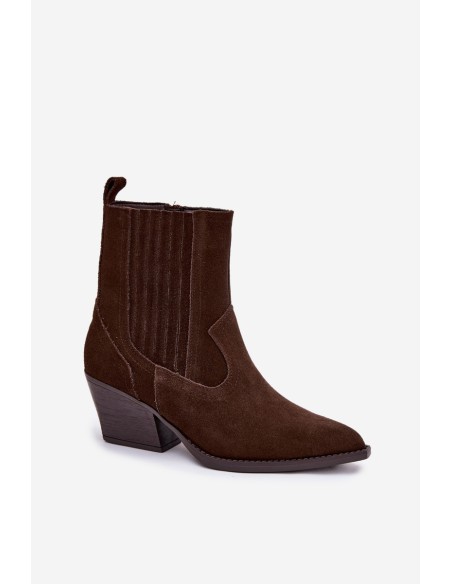 Suede Cowboy Boots for Women with Heel Lined Chocolate Dylira