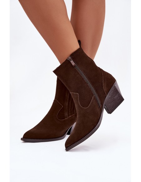 Suede Cowboy Boots for Women with Heel Lined Chocolate Dylira
