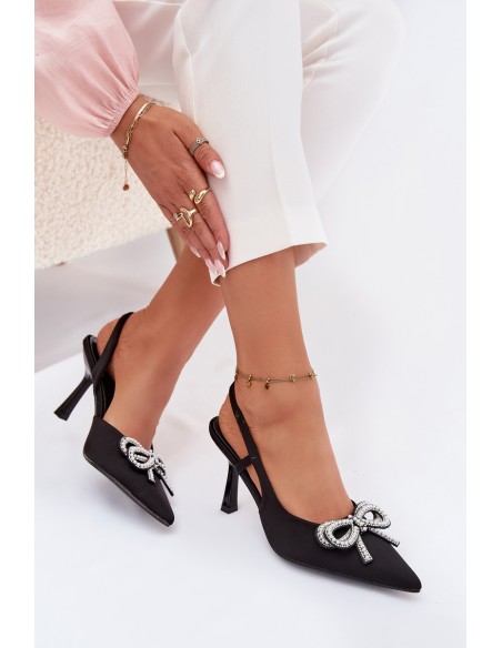 Heeled shoes with bow and open heel Black Derissa