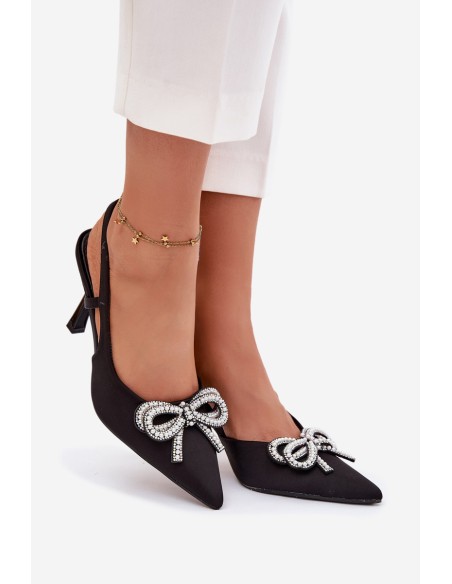 Heeled shoes with bow and open heel Black Derissa