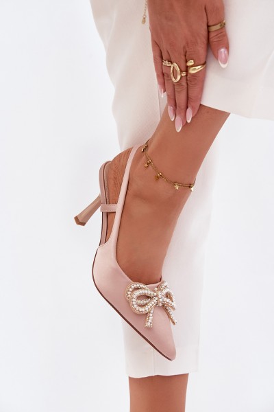Heels with bow and open heel Beige Derissa
