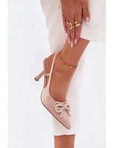Heels with bow and open heel Beige Derissa