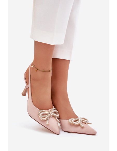 Heels with bow and open heel Beige Derissa