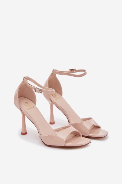 Patent Leather High Heel Sandals Beige Revella