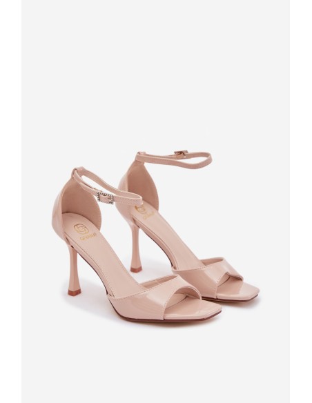 Patent Leather High Heel Sandals Beige Revella