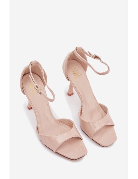 Patent Leather High Heel Sandals Beige Revella