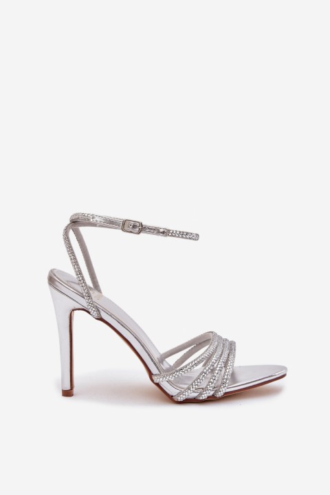 High Heel Sandals with Crystals Silver Rosavie