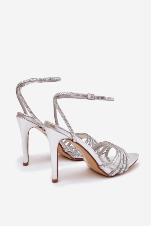 High Heel Sandals with Crystals Silver Rosavie