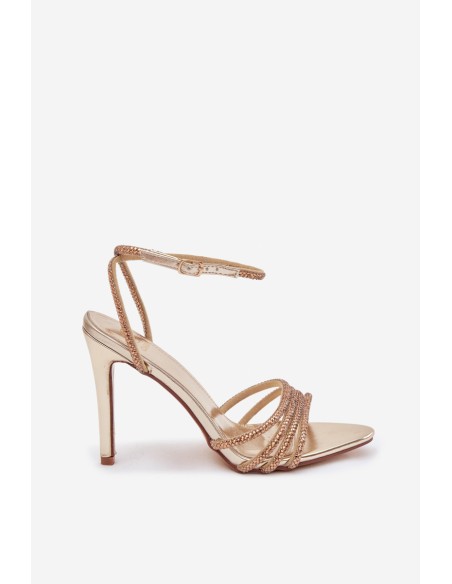 Rosavie Gold High Heel Sandals with Crystals