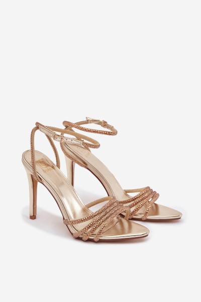 Rosavie Gold High Heel Sandals with Crystals 2