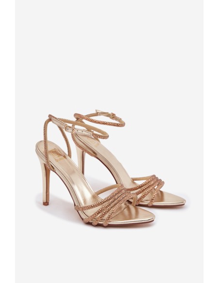 Rosavie Gold High Heel Sandals with Crystals