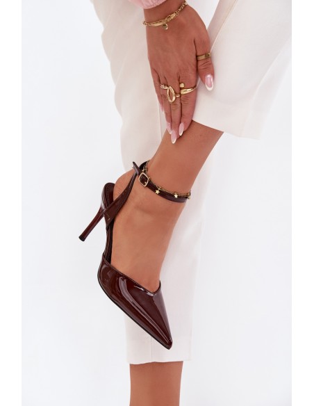 Lacquered High Heels With Open Heel Chocolate Laretta
