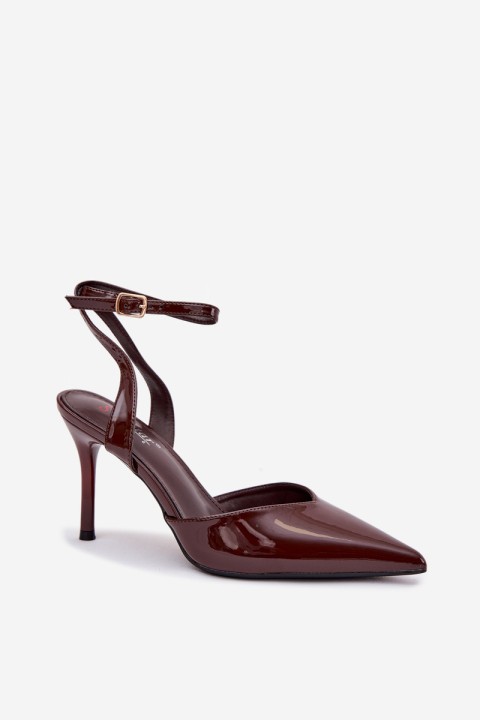 Lacquered High Heels With Open Heel Chocolate Laretta