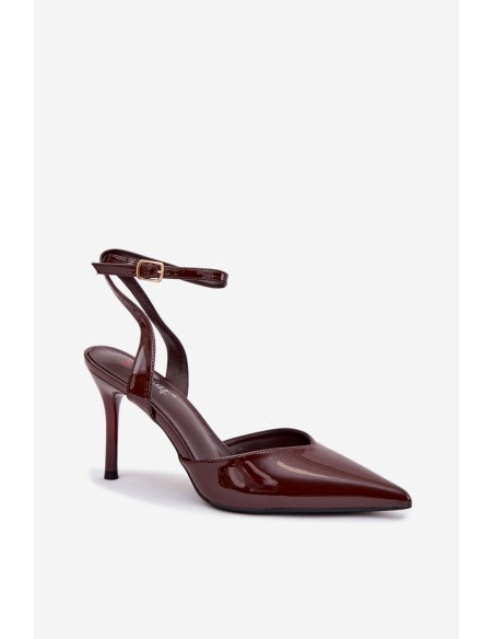 Lacquered High Heels With Open Heel Chocolate Laretta