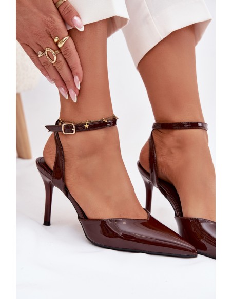 Lacquered High Heels With Open Heel Chocolate Laretta