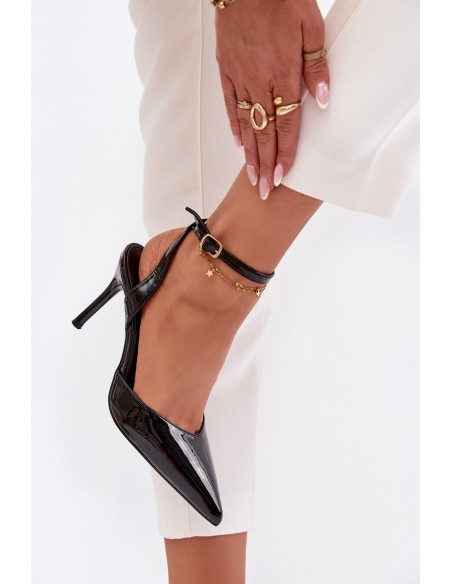 Lacquered High Heels with Open Heel Black Laretta
