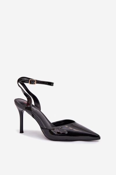 Lacquered High Heels with Open Heel Black Laretta 2
