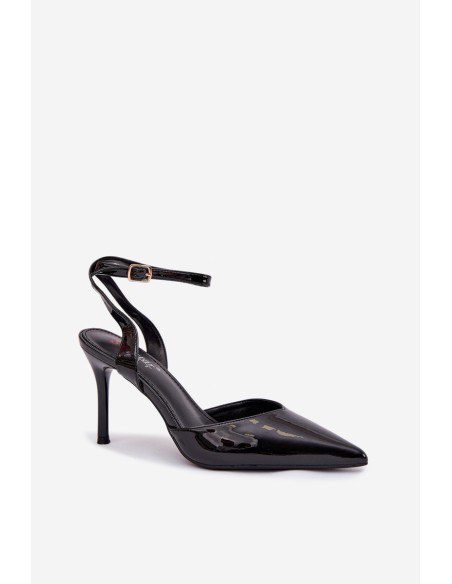 Lacquered High Heels with Open Heel Black Laretta