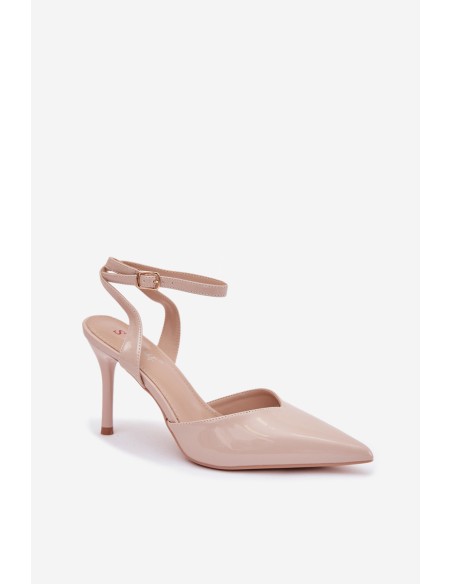 Lacquered High Heels with Open Heel Beige Laretta