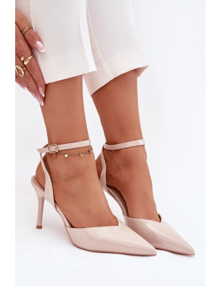 Lacquered High Heels with Open Heel Beige Laretta