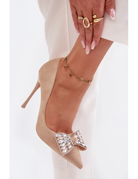 High heels with bow and crystals Beige Marivine