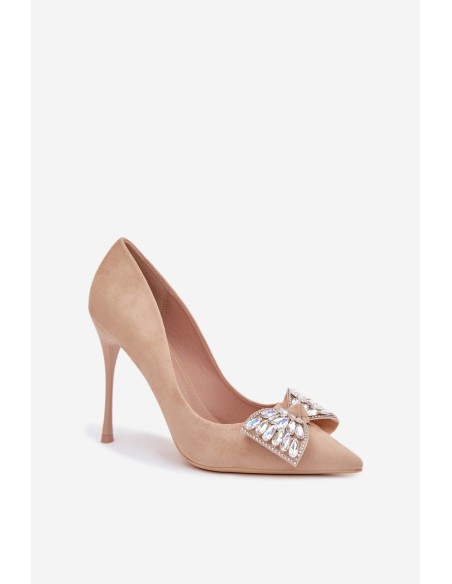 High heels with bow and crystals Beige Marivine