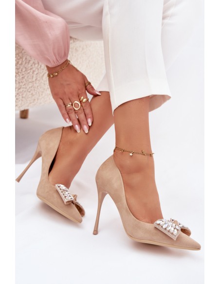 High heels with bow and crystals Beige Marivine