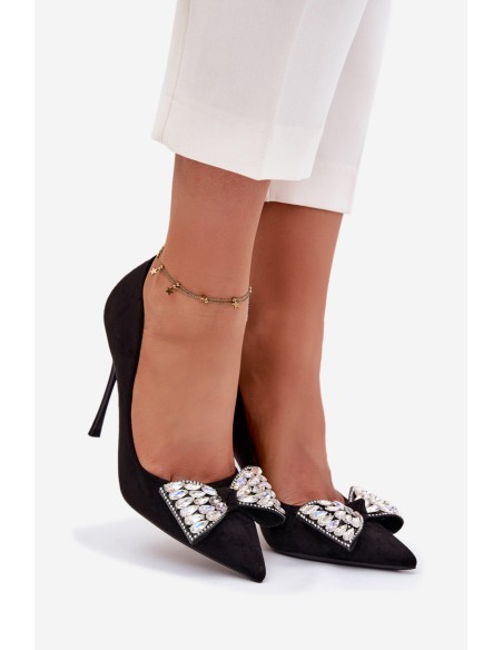 Heels with Bow and Crystals Black Marivine