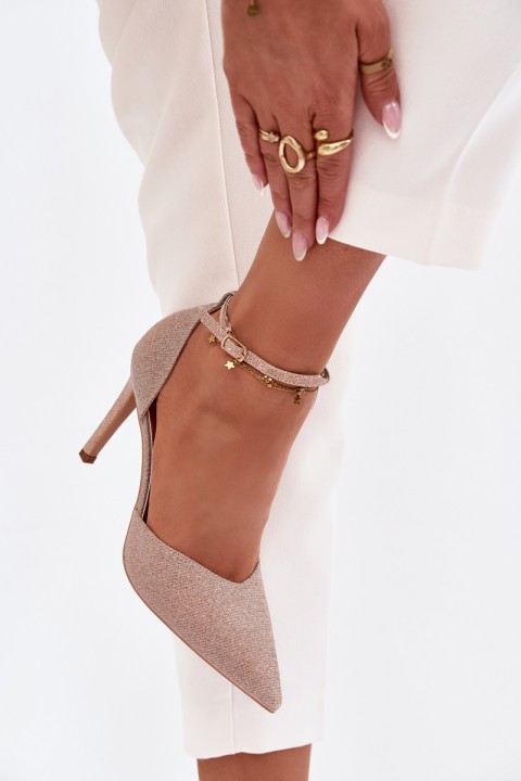 Shiny heels with strap champagne Joranne
