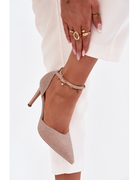 Shiny heels with strap champagne Joranne