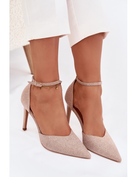 Shiny heels with strap champagne Joranne