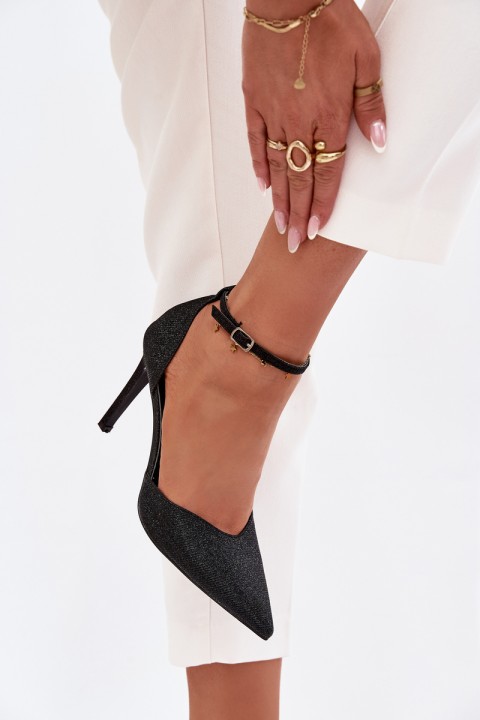 Shiny Heels with Strap Black Joranne