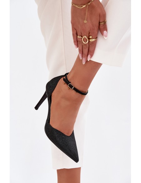 Shiny Heels with Strap Black Joranne
