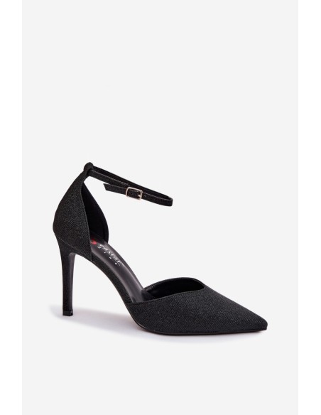 Shiny Heels with Strap Black Joranne