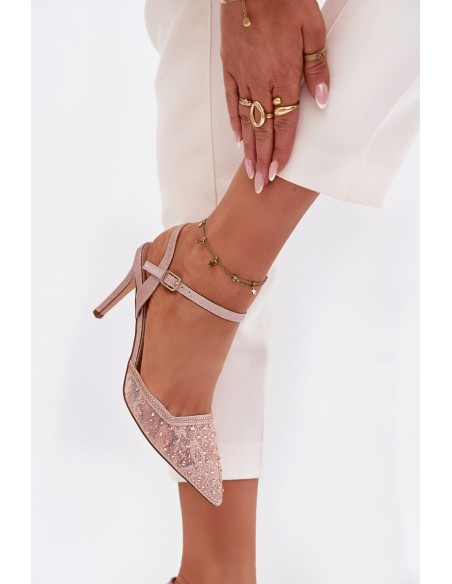 Embellished heels with open heel Champagne Nanadra