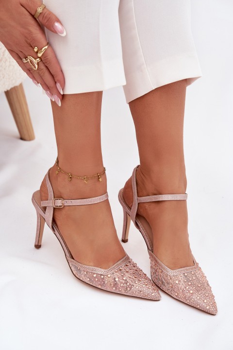 Embellished heels with open heel Champagne Nanadra
