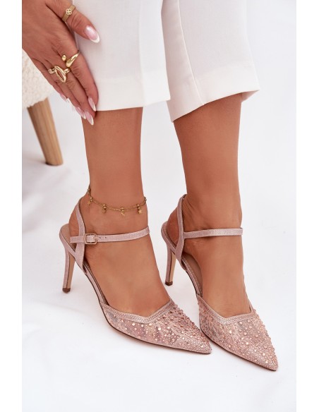 Embellished heels with open heel Champagne Nanadra