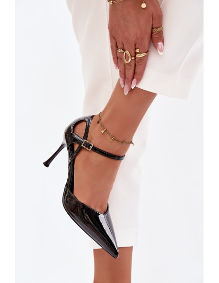 Lacquered High Heels with Strap Black Tarilin