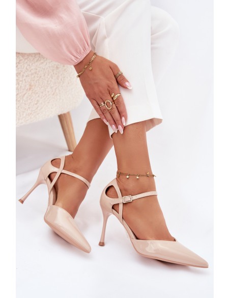 Patent leather heels with strap beige Tarilin