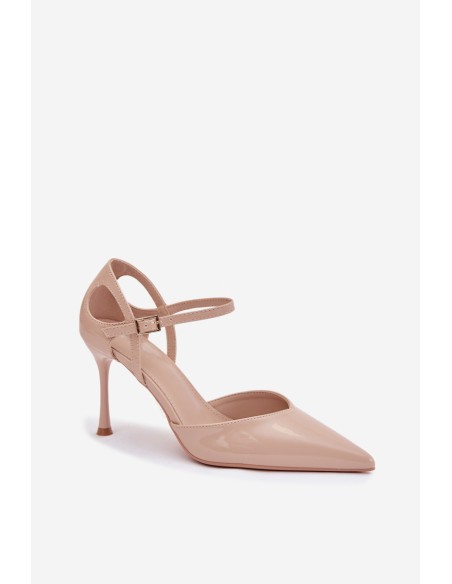 Patent leather heels with strap beige Tarilin